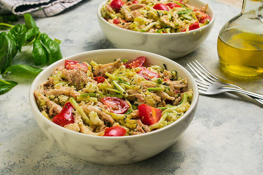 Keto Chicken Pesto Zoodle Salad Featured