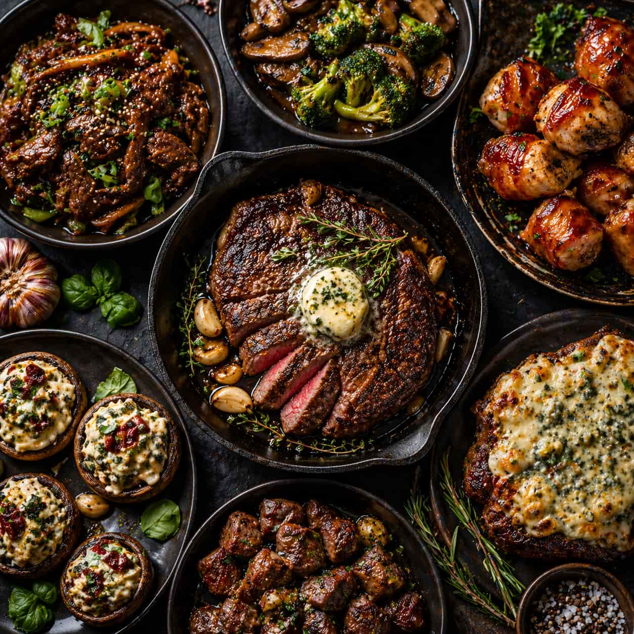 umami focused keto meal spread